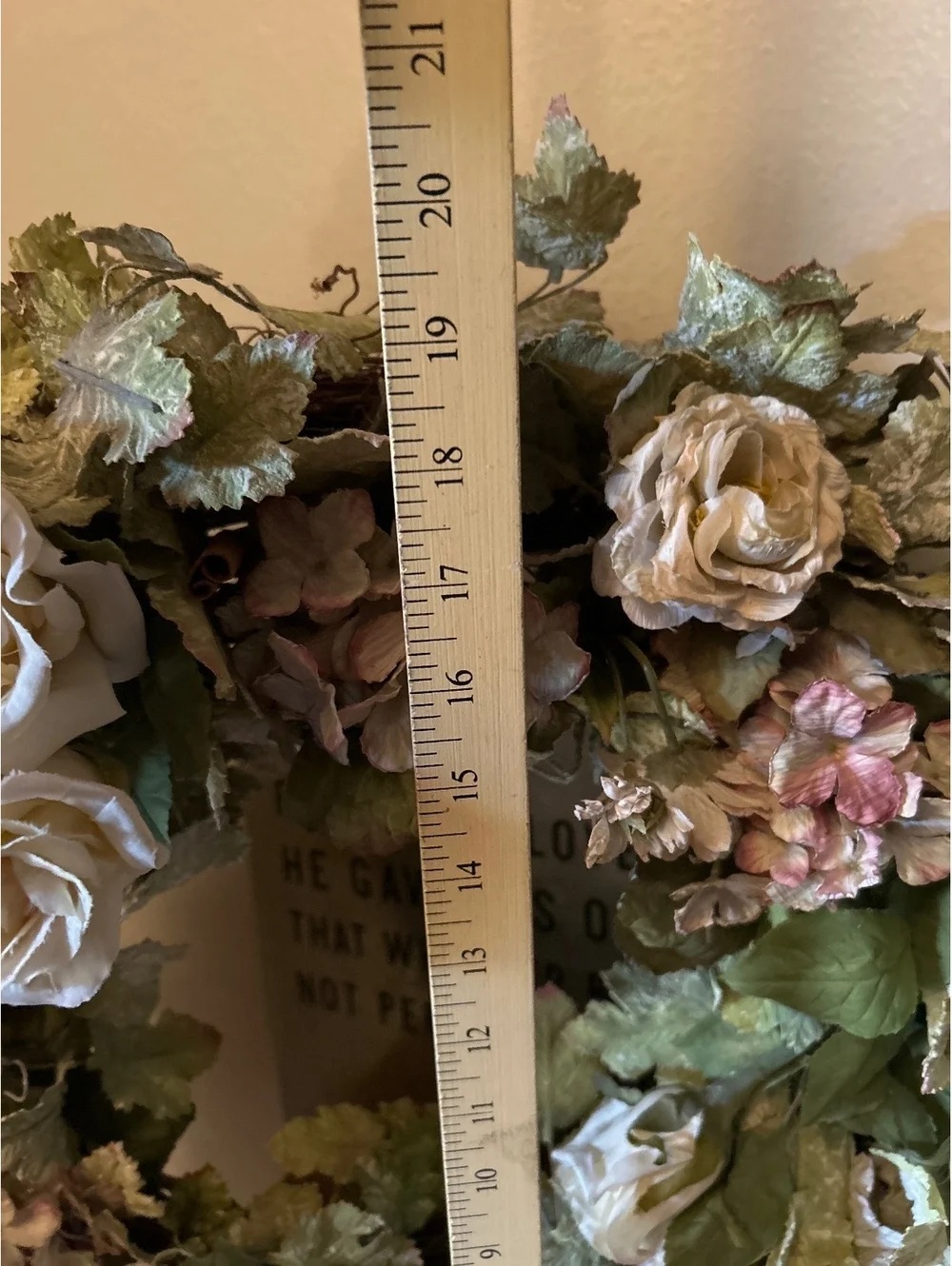 Decorative Floral Grapevine Wreath with Cream Roses and Green Leaves